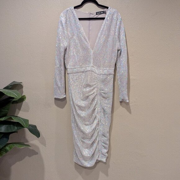 Lavish Alice * Signature Silver Iridescent Sequin Midi Dress * Size 10 - Picture 3 of 9